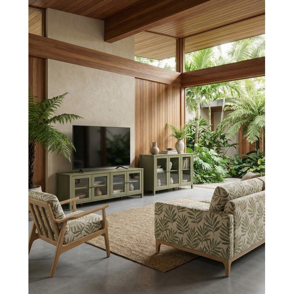 Зелена витрина от масивен бор 142x80x40 cm Alessandra – Marckeric-image-1