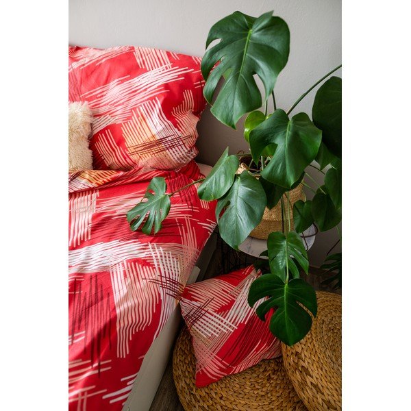 Червено памучно спално бельо за единично легло 140x200 cm LP Dita Red - Cotton House-image-3