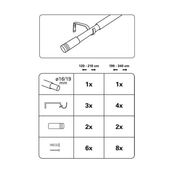 Метален разтегателен корниз 190 - 340 cm Válec - Gardinia-image-2