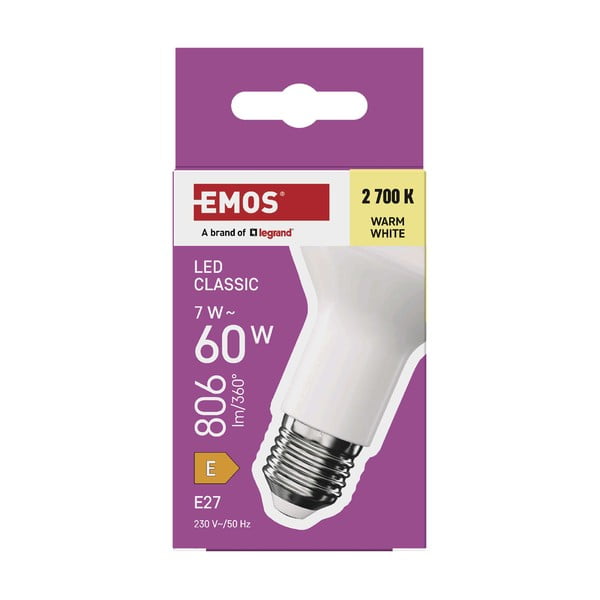 Топла бяла LED крушка E27, 7 W – EMOS-image-1