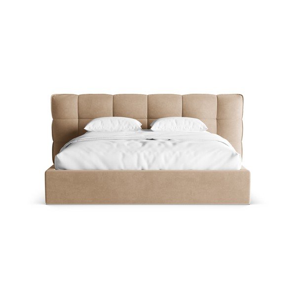 Сиво-бежово тапицирано двойно легло с място за съхранение и включена подматрачна рамка 140x200 cm Eric – Micadoni -image-4