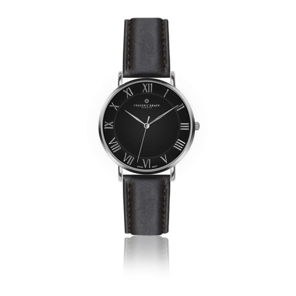 Pánské hodinky s černým páskem z pravé kůže Frederic Graff Silver Dom Black Leather