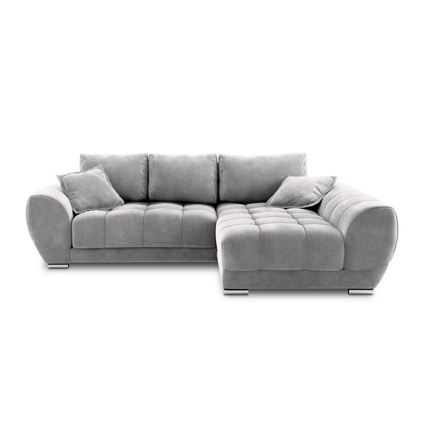 Светлосив ъглов диван с кадифена тапицерия , десен ъгъл Nuage - Windsor & Co Sofas