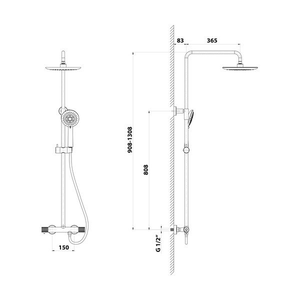 Матово-черен месингов душ комплект с термостатен смесител с душ глава и ръчен душ 131 cm Solaris – Sapho-image-1