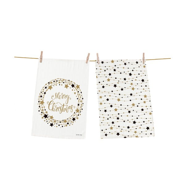 Комплект от 2 памучни кърпи за чай с мотиви на коледни звезди Stars Wreath - Butter Kings
