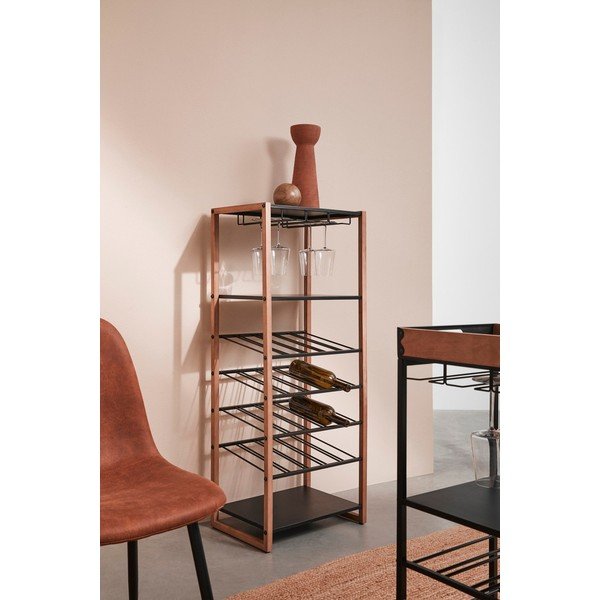 Черен/в естествен цвят метален шкаф за вино брой бутилки 20, 50x122x35 cm Isaac – Yes Everyday-image-1