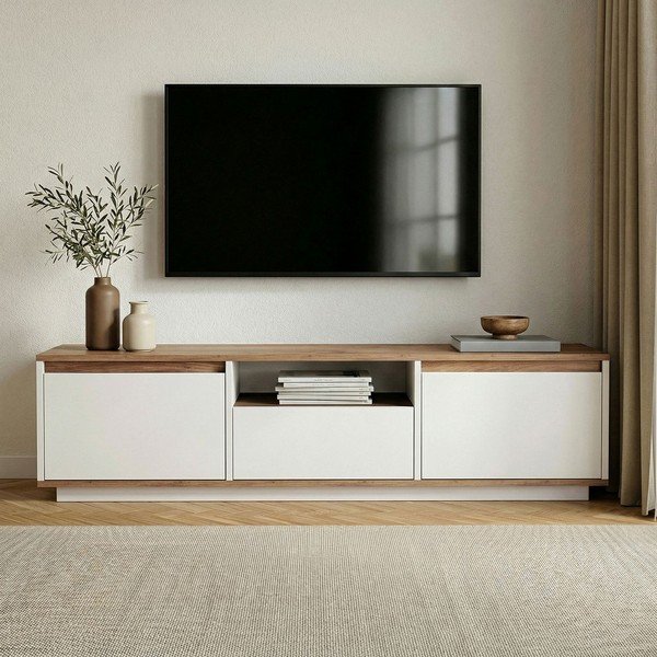 Бяла/в естествен цвят маса за телевизор от декор от бор 160x42x30 cm Sentinel – Kalune Design-image-2