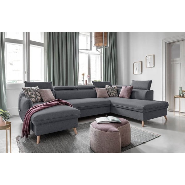 Тъмносив U-образен разтегателен диван, десен ъгъл Sweet Harmony - Miuform-image-4