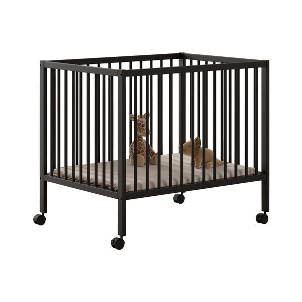 Антрацитна кошара за игра от масивен бук с регулируема височина/на колелца 95x75 cm Dino – Vipack