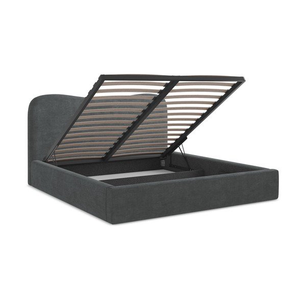 Тъмносиво двойно легло 180x200 cm тапицирано с място за съхранение с включена подматрачна рамка Kahai – Makamii-image-3