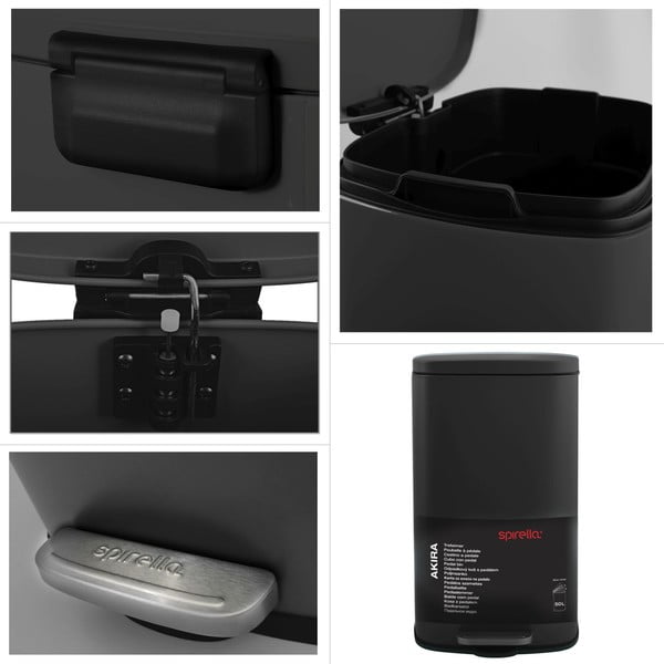 Матово черно стоманено кошче за боклук с педал 50 l   Akira – Spirella-image-3