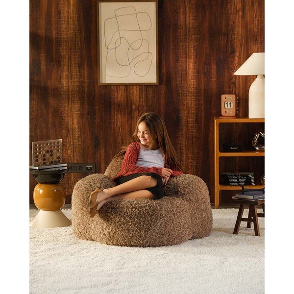 Кафяв детски пуф от изкуствен косъм Momo – Wigiwama-image-3