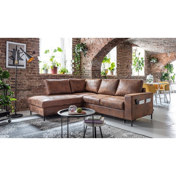 Кафяв разтегателен ъглов диван от изкуствена кожа (ляв ъгъл) Lofty Lilly – Miuform-image-3