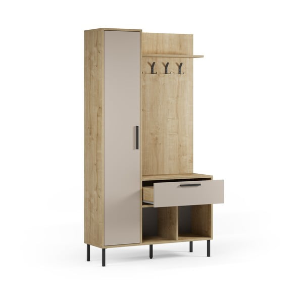 Кремаво-естествен комплект за коридор от декор от дъб  108x195x35 cm Heidy – Marckeric-image-3