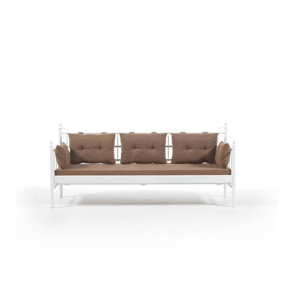 Кафяв триместен диван за открито с бяла конструкция Lalas DKS, 96 x 209 cm - Unknown