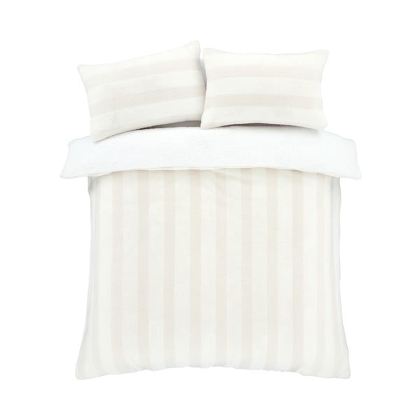 Кремаво двойно удължено спално бельо от микроплюш 230x220 cm Stripe Fur – Bianca-image-2