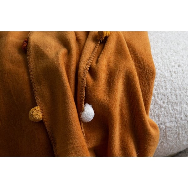 Покривало за легло от флийс в цвят горчица 200x220 cm Pom Pom – Mijolnir-image-2