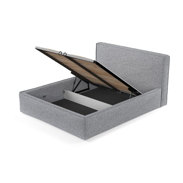 Сиво двойно легло 160x200 cm тапицирано с място за съхранение с включена подматрачна рамка Lounge L – Maison de Rêve-image-4