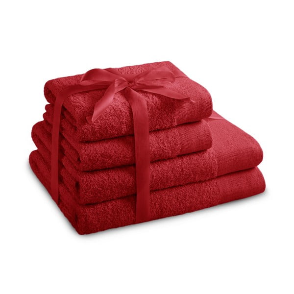 Червени памучни хавлии и кърпи за баня в комплект от 4 бр. от тери Amari – Restilo