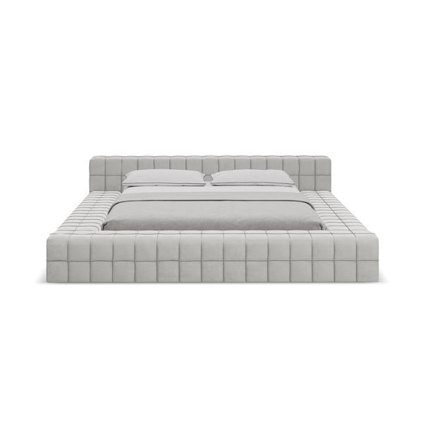Светлосиво двойно тапицирано легло с включена подматрачна рамка 160x200 cm Akela – Makamii-image-2