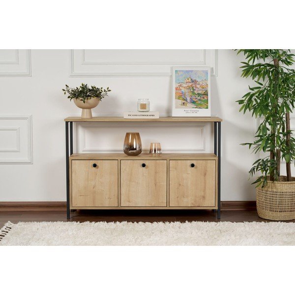 Конзолна маса с дъбов декор  в светло естествен цвят 29,5x120 cm Solace – Kalune Design-image-4