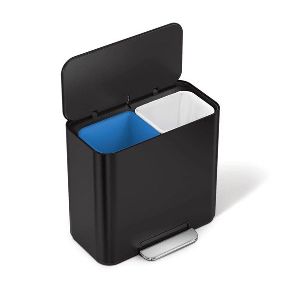 Матово черно стоманено кошче за боклук за рециклиране/с педал 15 l Dual Mini – simplehuman-image-4