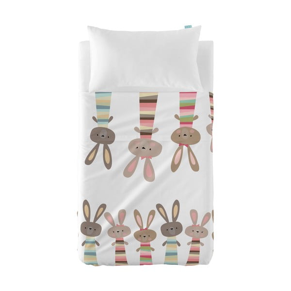 Тънка покривка за легло и калъфка за възглавница Семейство зайци, 100 x 130 cm - Moshi Moshi