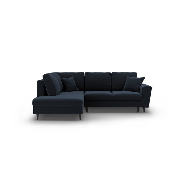 Тъмносин кадифен разтегателен ъглов диван с място за съхранение (ляв ъгъл/L форма) Kyoto – Cosmopolitan Design