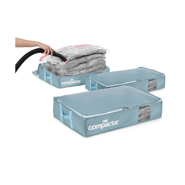 Вакуумни пластмасови кутии за съхранение под леглото в комплект 3 бр. 65x45x15,5 cm Blue Edition – Compactor-image-4
