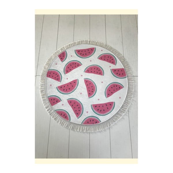 Изтривалка за баня Tropica Диня в бяло и розово, ⌀ 100 cm - Foutastic