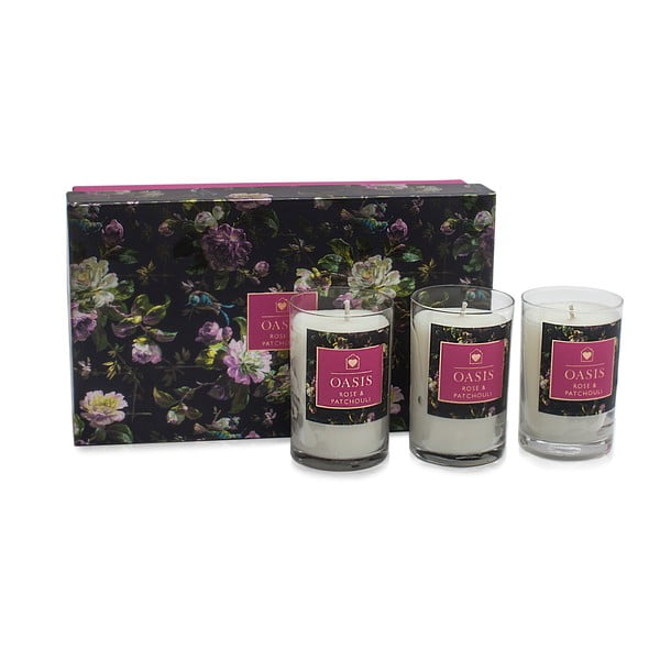 Комплект от 3 свещи с аромат на роза и пачули Oasis Renaissance, 30 часа горене - Bahoma London
