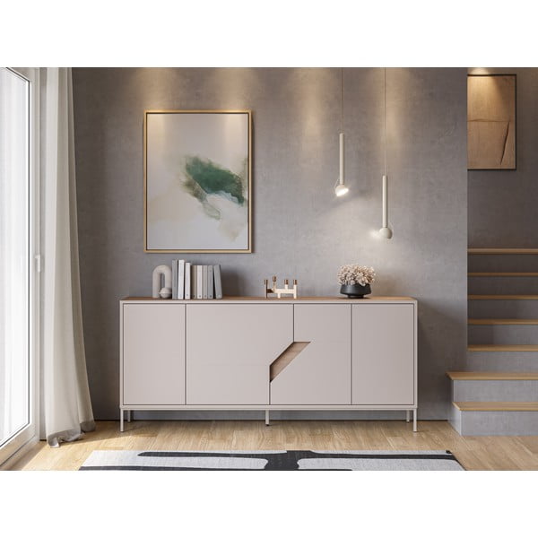 Кремавo-естествен скрин от декор от дъб  180x80x40 cm Lilou – Marckeric-image-1