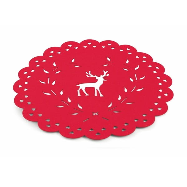 Червена коледна постелка XMAS Tovaglietta Rossa Tonda Renna, ⌀ 40 cm - Villa d'Este