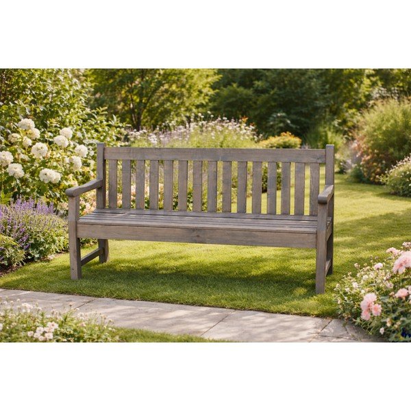 Сива дървена градинска пейка London - Rojaplast-image-1