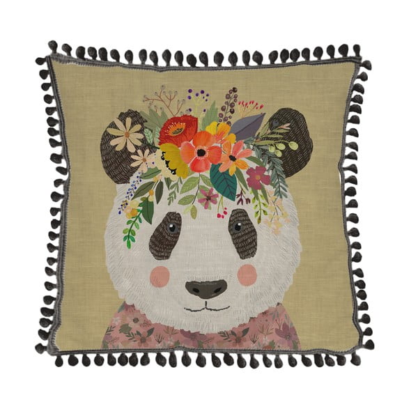 Възглавница с ленено платно Флорална панда, 45 x 45 cm - Little Nice Things