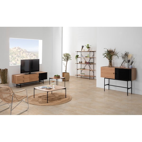 Библиотека за книги в декор от дъбово дърво с черни детайли Amina - Marckeric-image-3