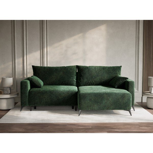 Тъмнозелен шенилов сгъваем/с място за съхранение ъглов диван (десен ъгъл) Leon – Maison de Rêve-image-1