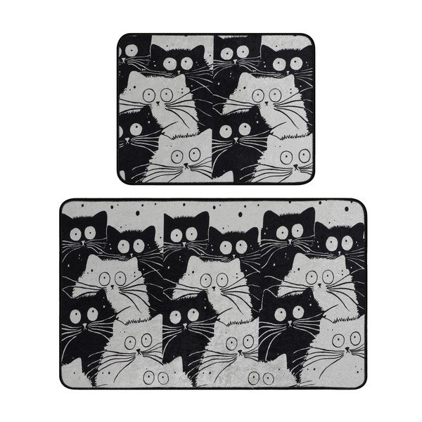 Черни/сиви килими за баня в комплект 2 бр. 60x100 cm White Cats – Foutastic