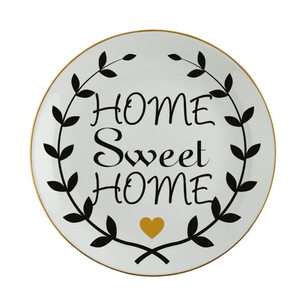 Černobílý porcelánový talíř Vivas Home Sweet Home, Ø 23 cm