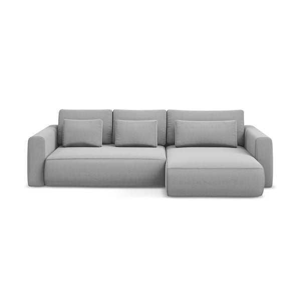 Светлосив кадифен разтегателен ъглов диван с място за съхранение (десен ъгъл) Kapua – Makamii