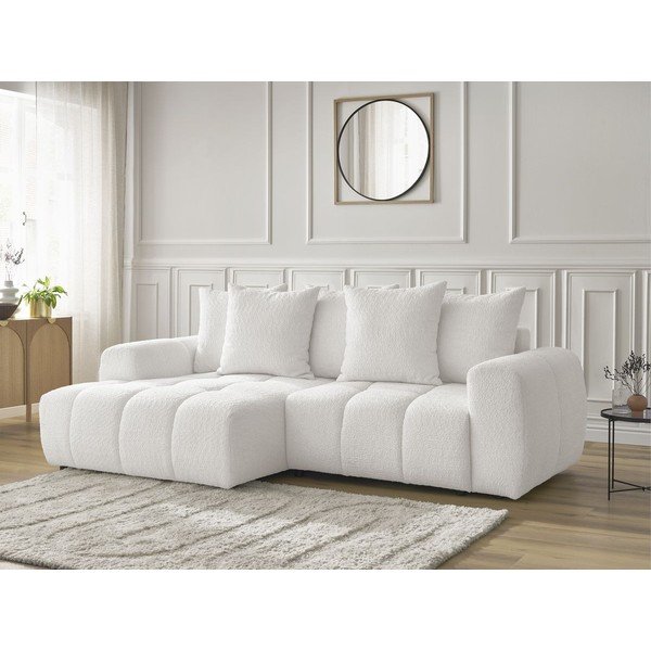 Бял  разтегателен ъглов диван с място за съхранение от букле (ляв ъгъл) Roxelane – Bobochic Paris-image-3