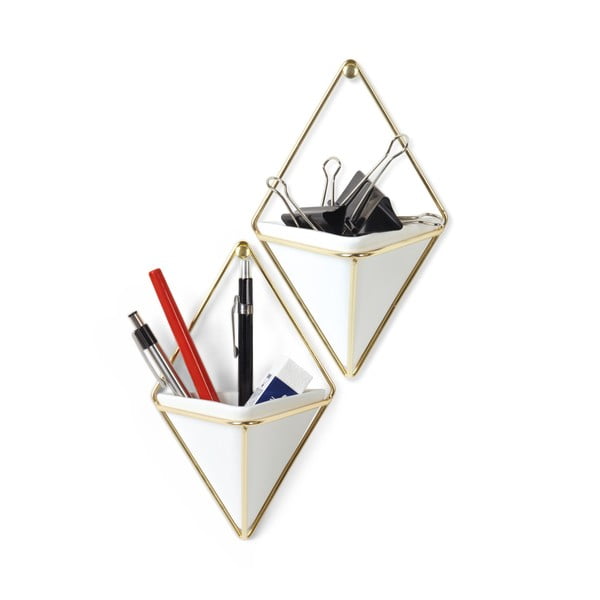 Комплект от 2 бели керамични висящи саксии със златист дизайн Trigg - Umbra-image-4