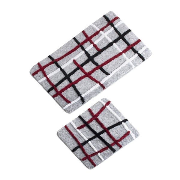 Комплект от 2 сиви и червени изтривалки за баня Linus - Unknown