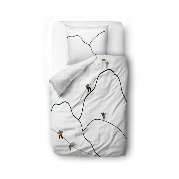 Бяло спално бельо за единично легло от памучен сатен 135x200 cm Mountain Climbing - Butter Kings