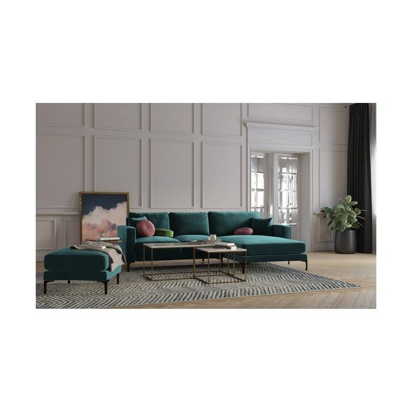 Ъглов диван от тюркоазено синьо кадифе , десен ъгъл Harmony - Kooko Home-image-4