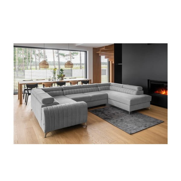 Светлосив разтегателен ъглов диван с място за съхранение (десен ъгъл U форма) Louis – ELTAP-image-1