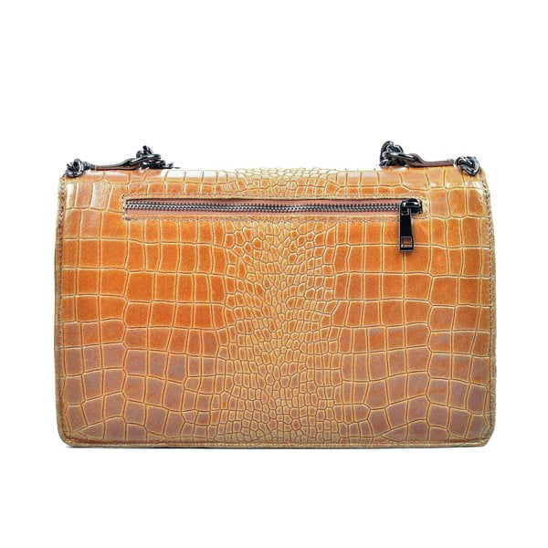 Кафява кожена чанта с верига в цвят коняк - Carla Ferreri-image-1