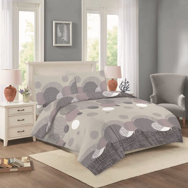 Лилаво и бежово удължено памучно спално бельо за двойно легло 200x220 cm Nora - Cotton House