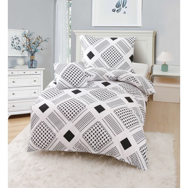 Черно-бяло спално бельо за единично легло от микросатен, 3 части 140x200 cm Roberto - My House