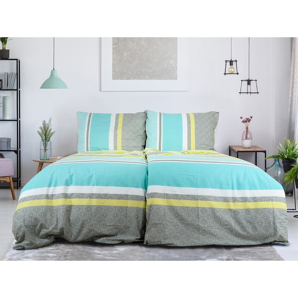 Сиво-тюркоазено единично крепирано спално бельо 140x200 cm Beautiful Spring – B.E.S.